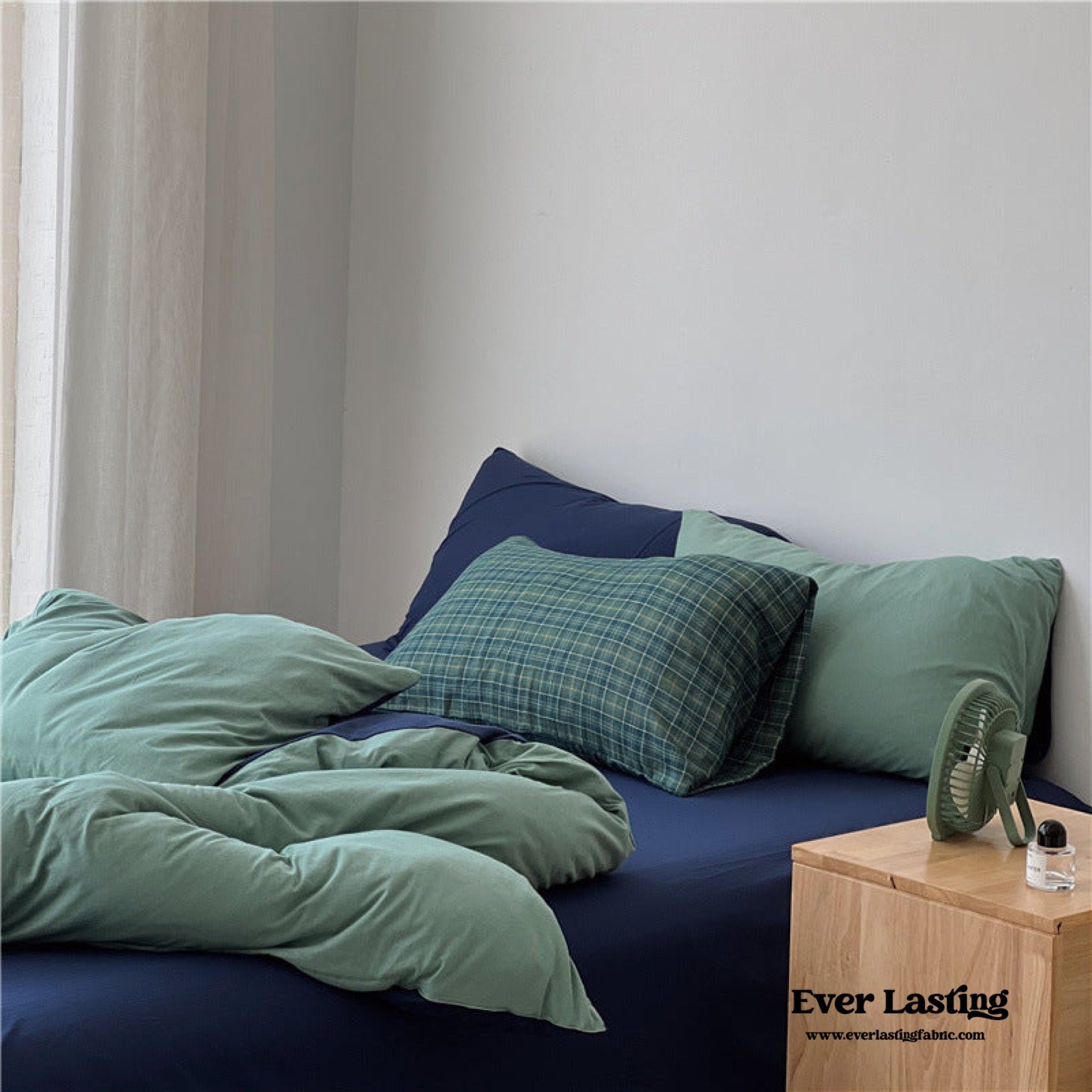 DUO Jersey Knit Bedding Set / Green Blue + Royal Blue - Ever Lasting