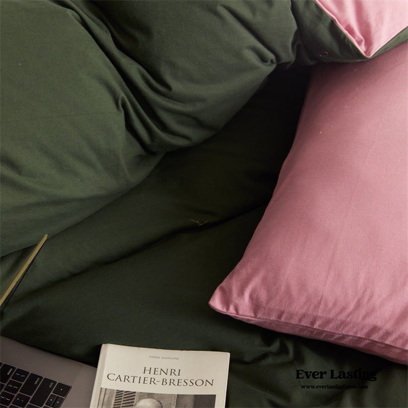 Duo Maximalist Jersey Knit Bedding Set / Green Apple + Gray