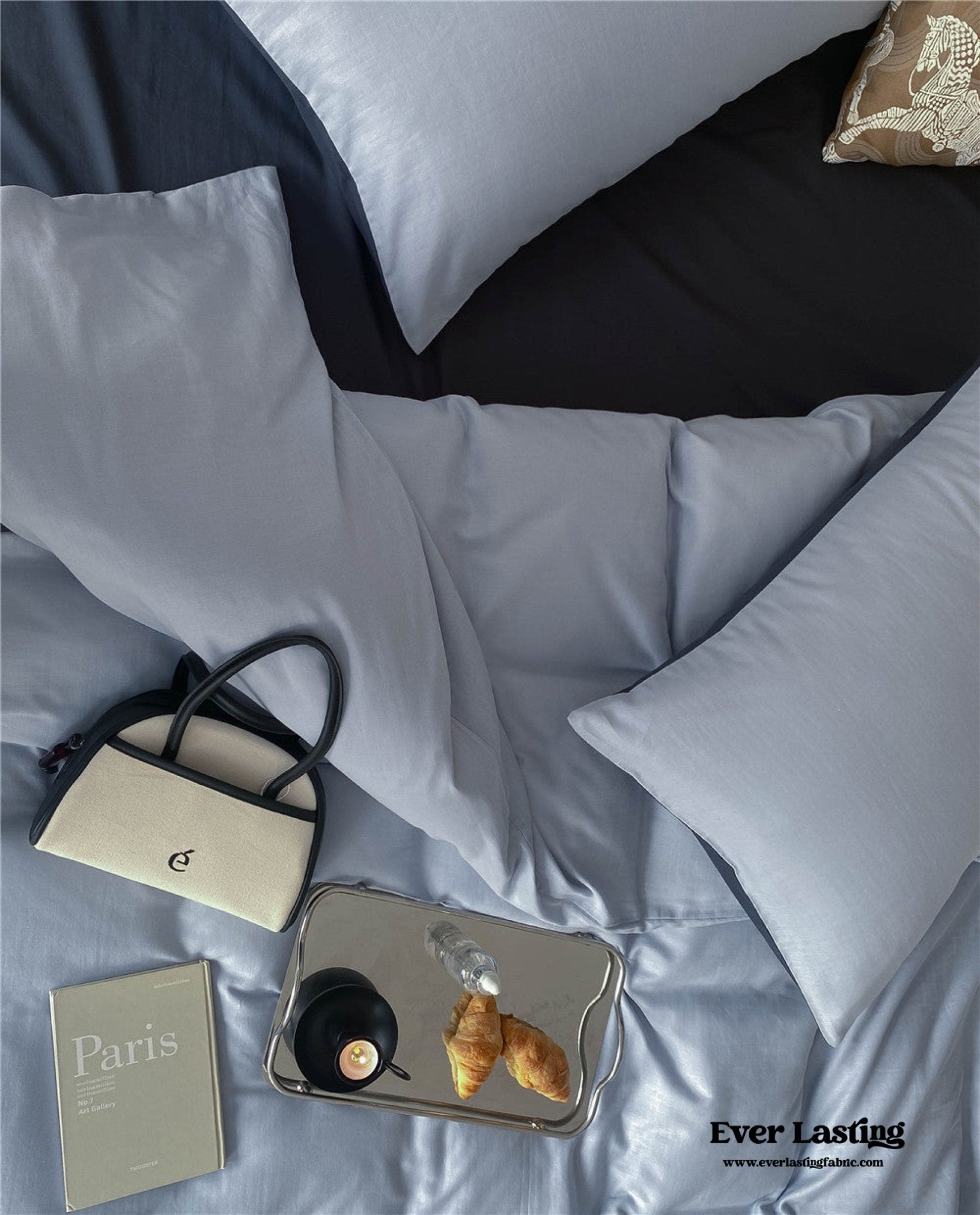 DUO Minimal Double Layer Washed Cotton Bedding Set / Blue - Ever Lasting