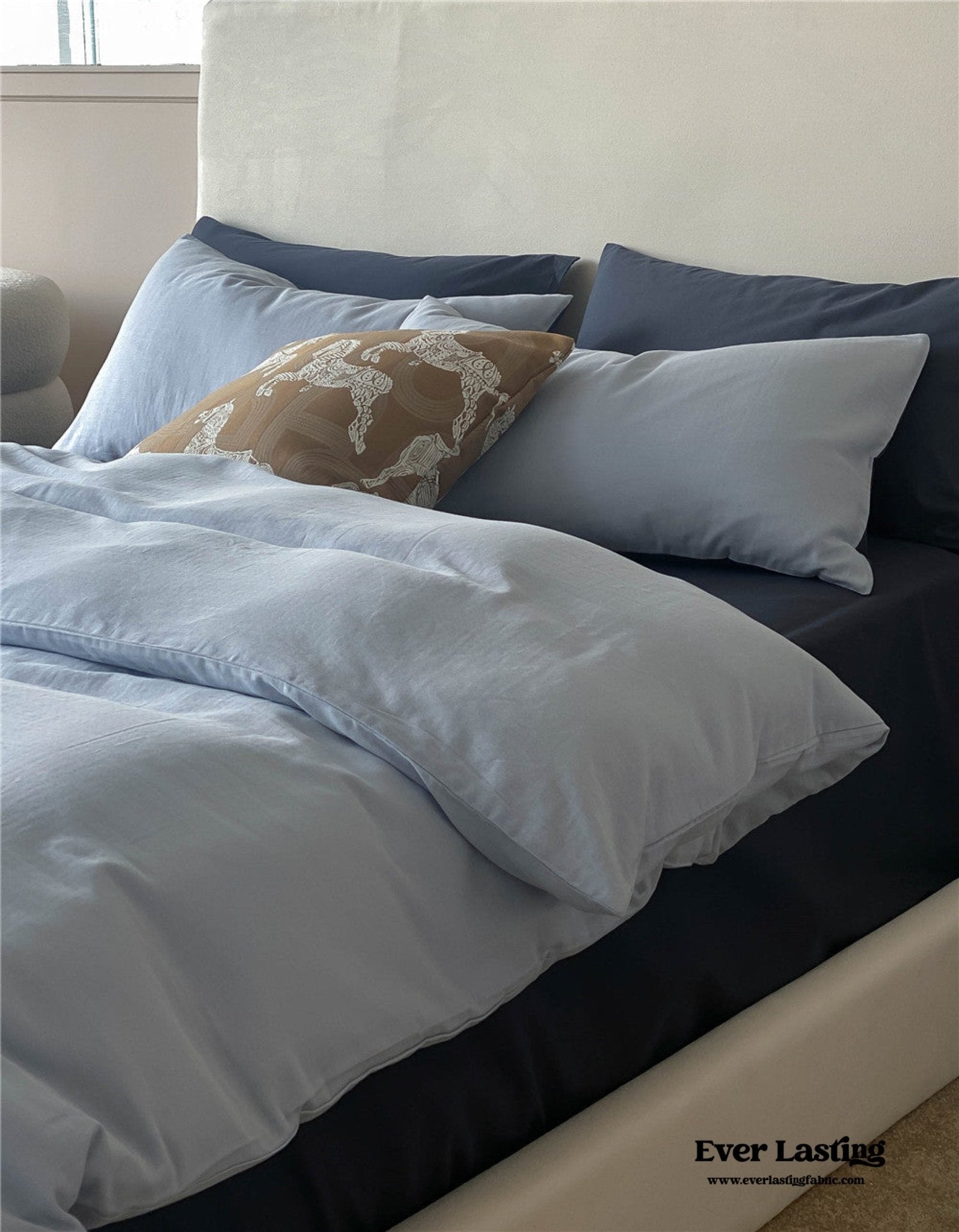 DUO Minimal Double Layer Washed Cotton Bedding Set / Blue - Ever Lasting