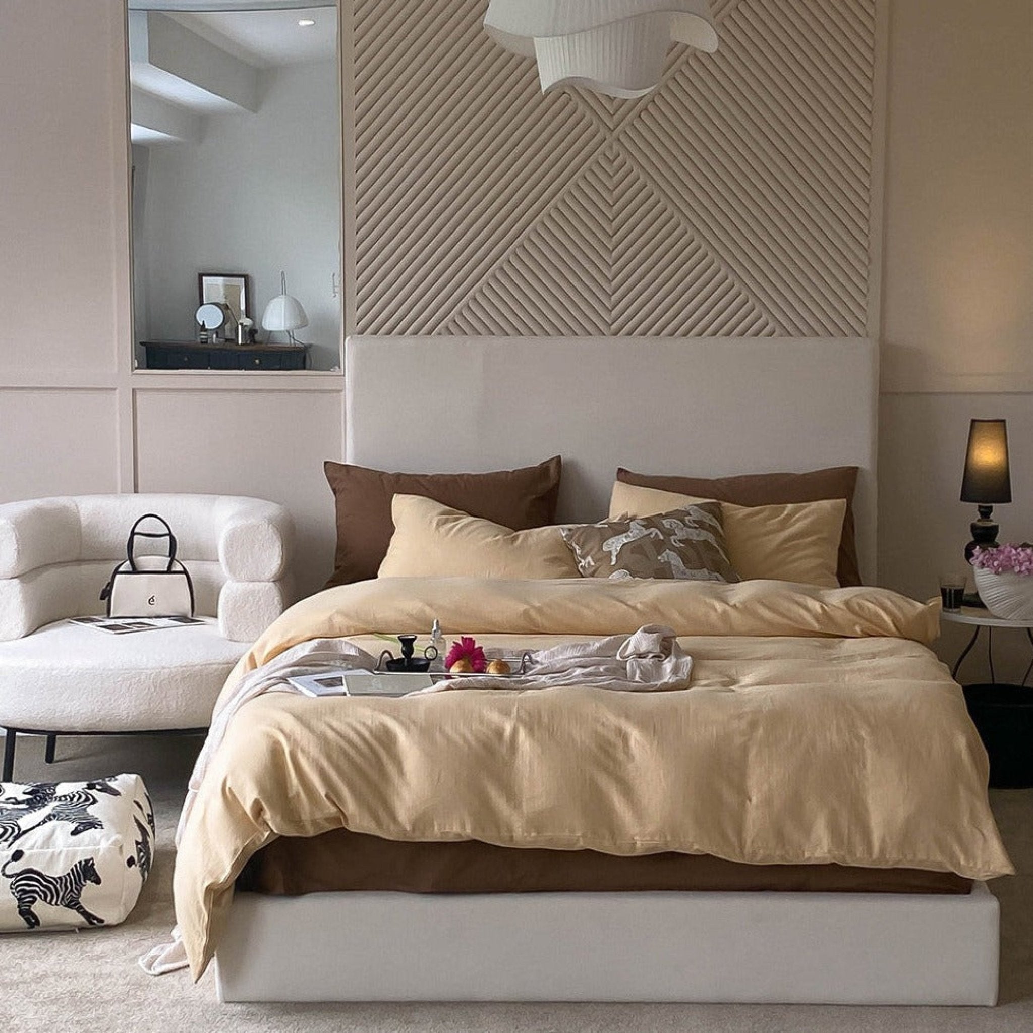 DUO Minimal Double Layer Washed Cotton Bedding Set / Khaki + Brown - Ever Lasting