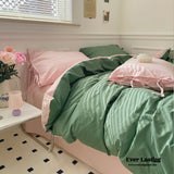 Duo Pastel With Bow Tie Bedding Set / Blue Pink Forest Green Small Flat