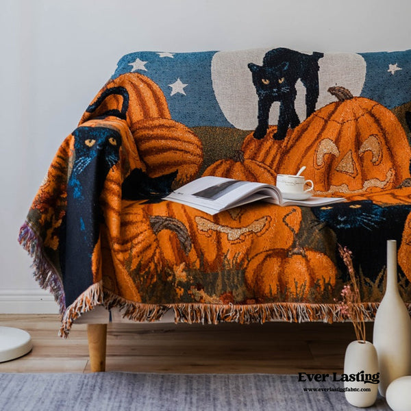 Duo Reversible Cotton Cozy Cat Blanket / Halloween Orange Edition Blankets