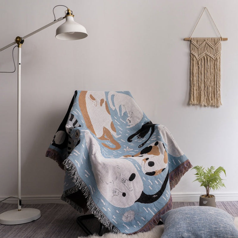 Duo Reversible Cotton Cozy Cat Blanket / Halloween Orange Edition Blue Small Blankets