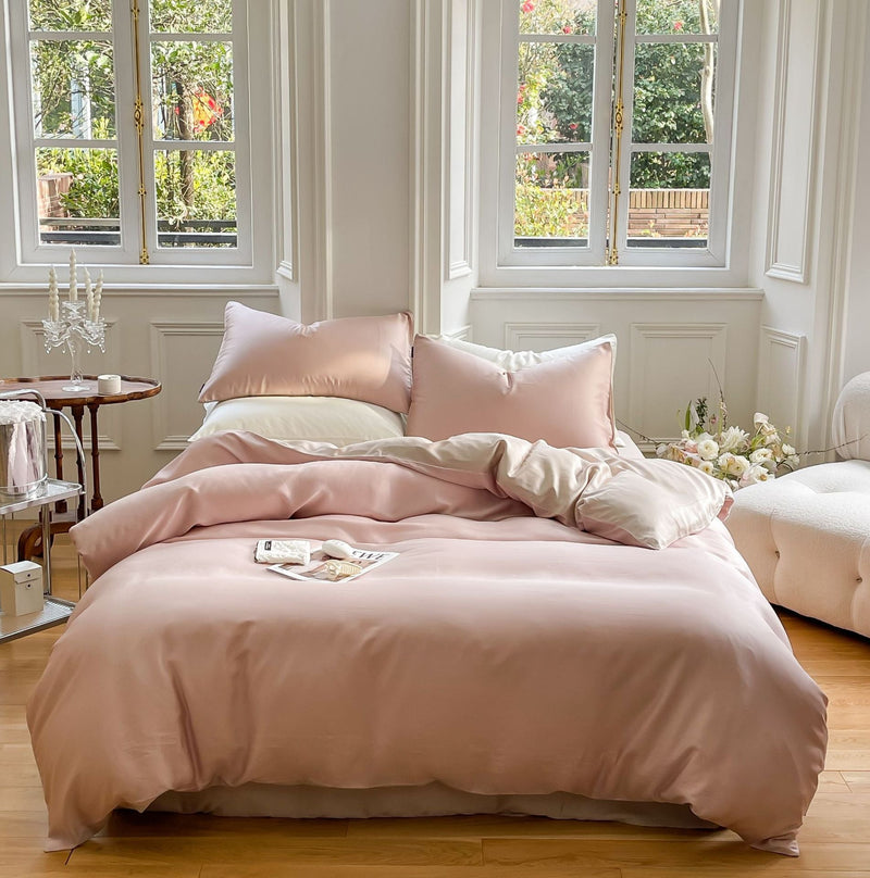 Duo Reversible Pastel Silky Tencel Bedding Bundle Pink / Small Flat
