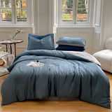 Duo Reversible Pastel Silky Tencel Bedding Set / Blue Dark Small Flat