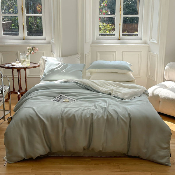 Duo Reversible Pastel Silky Tencel Bedding Set / Blue Small Flat