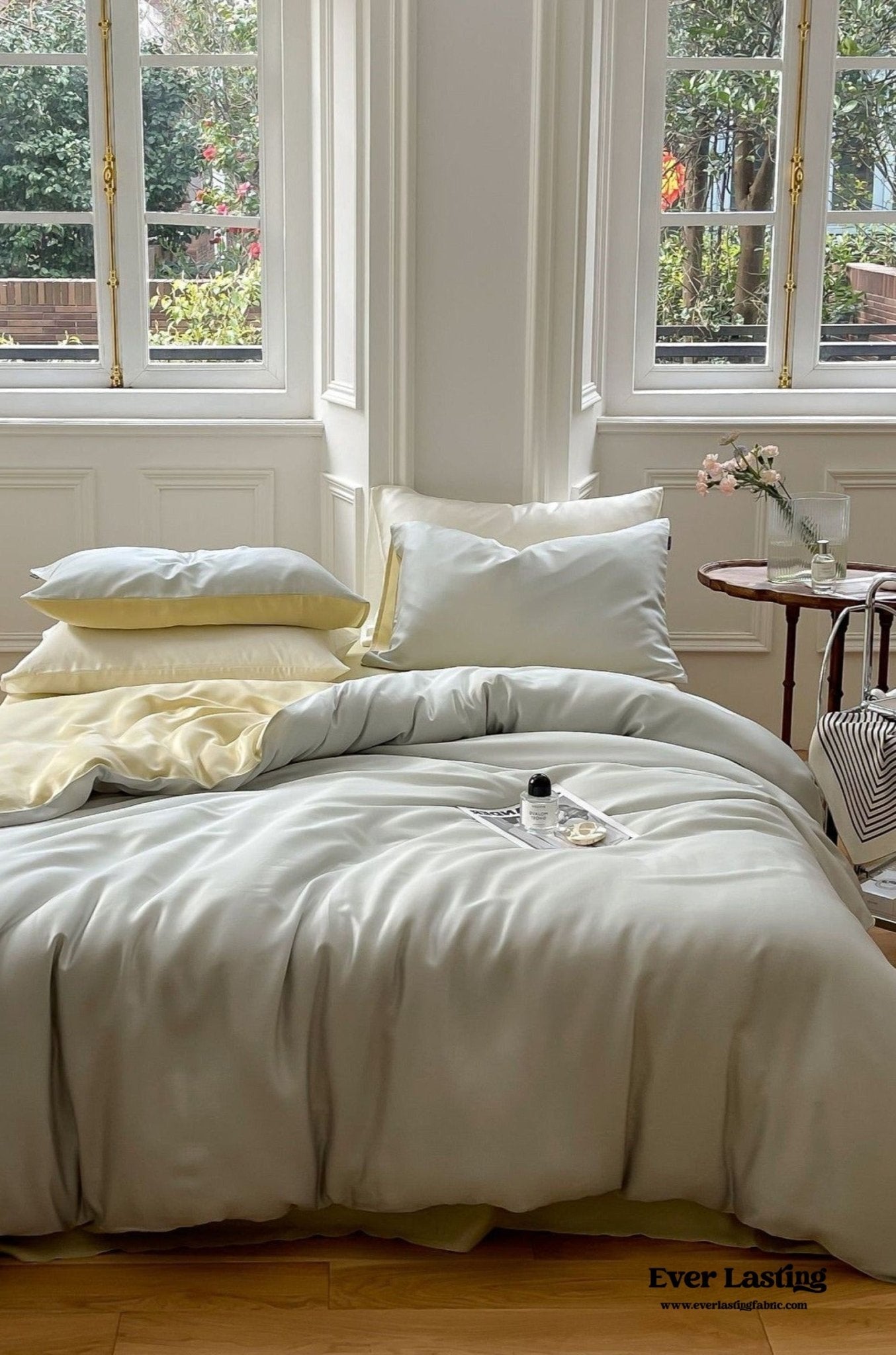 DUO Reversible Pastel Silky Tencel Bedding Set / Dark Blue - Ever Lasting