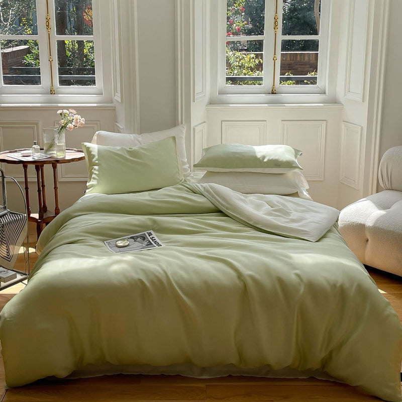 Duo Reversible Pastel Silky Tencel Bedding Set / Dark Blue Green Small Flat