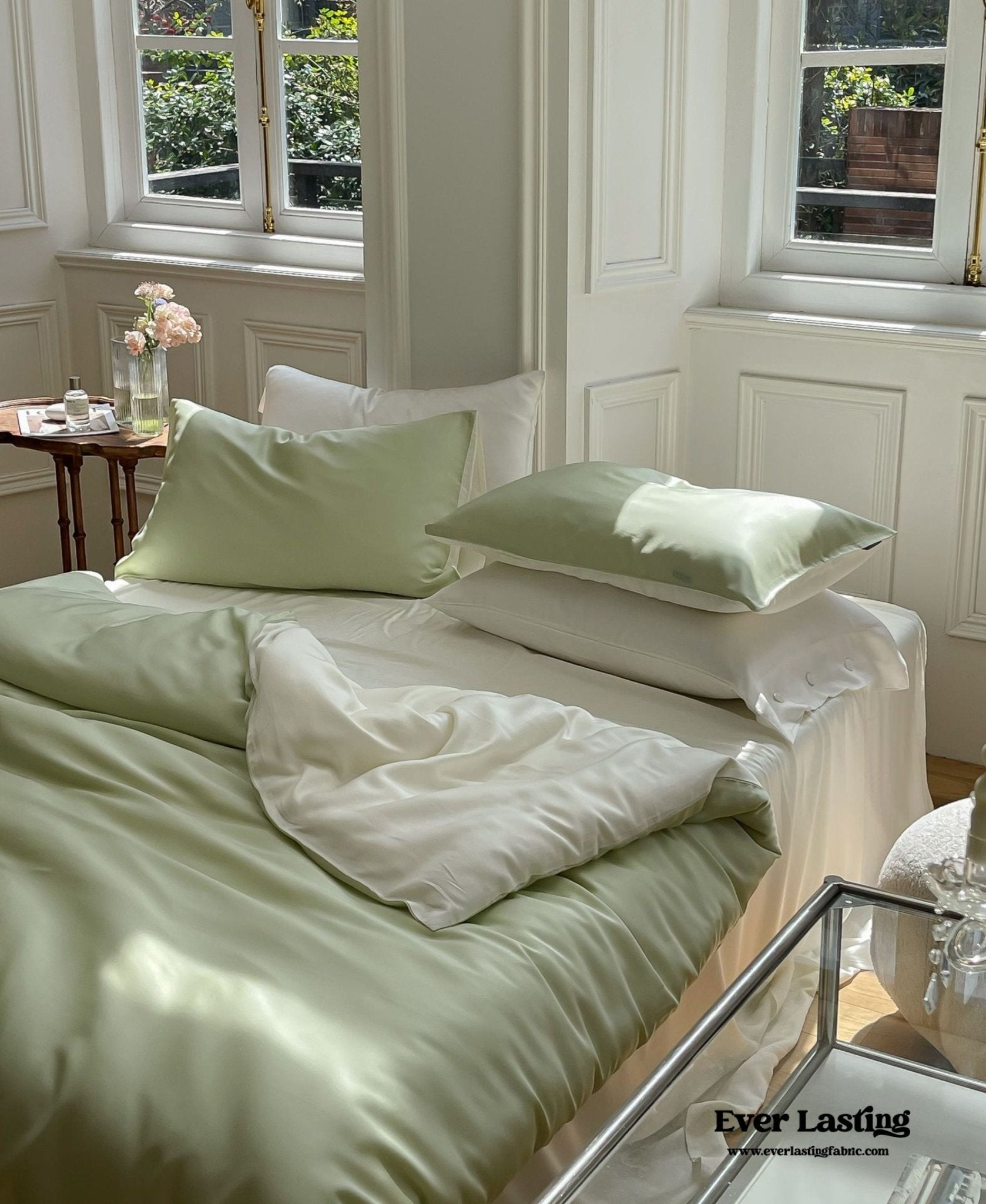 DUO Reversible Pastel Silky Tencel Bedding Set / Green - Ever Lasting