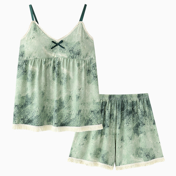 Lace Camisole and Shorts Pajama Set / Dark Green