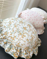 Round Floral Ruffle Throw Pillow / Pink Floral