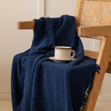 Earth Tone Cotton Blanket / Turmeric Yellow Dark Blue Small Blankets