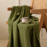 Earth Tone Cotton Blanket / Turmeric Yellow Green Small Blankets