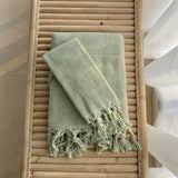 Earth Tone Cotton Tassel Towel Face / Bean Green