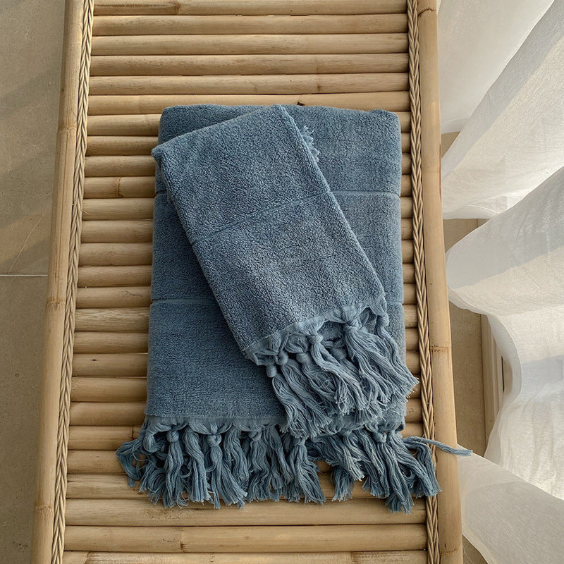 Earth Tone Cotton Tassel Towel Face / Blue