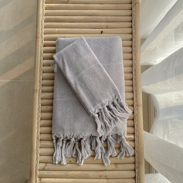 Earth Tone Cotton Tassel Towel Face / Gray