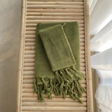 Earth Tone Cotton Tassel Towel Face / Moss Green