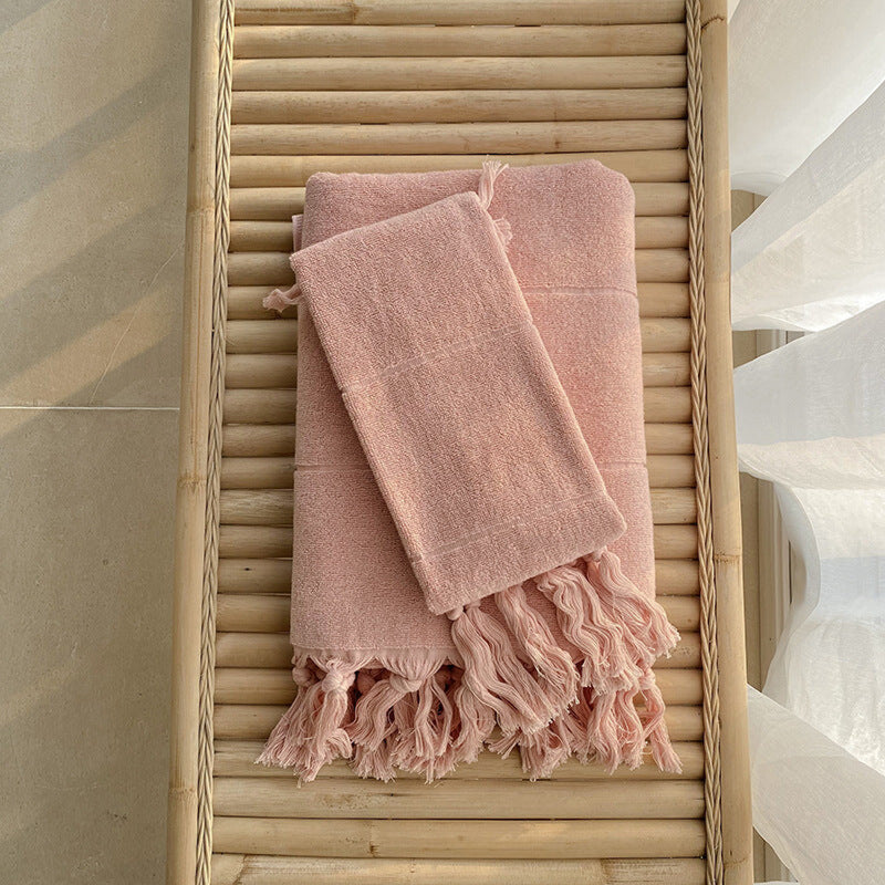 Earth Tone Cotton Tassel Towel Face / Pink
