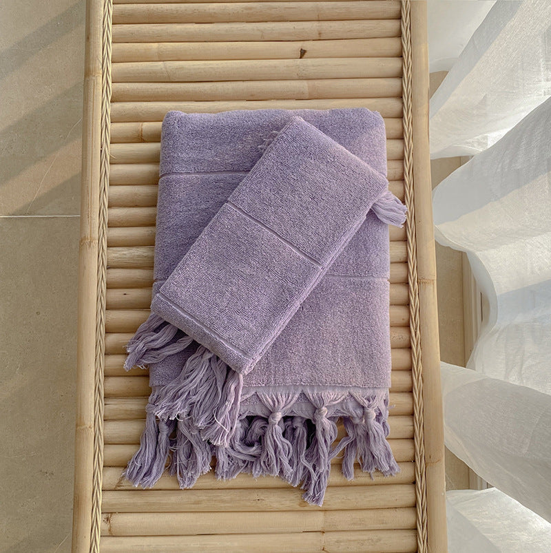 Earth Tone Cotton Tassel Towel Face / Purple