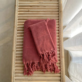 Earth Tone Cotton Tassel Towel Face / Red