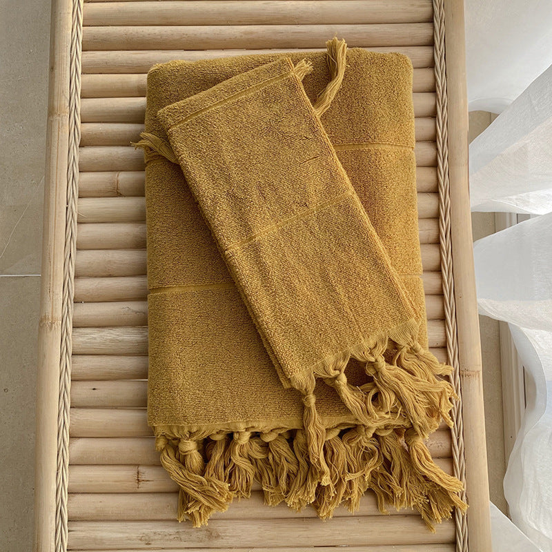 Earth Tone Cotton Tassel Towel Face / Yellow