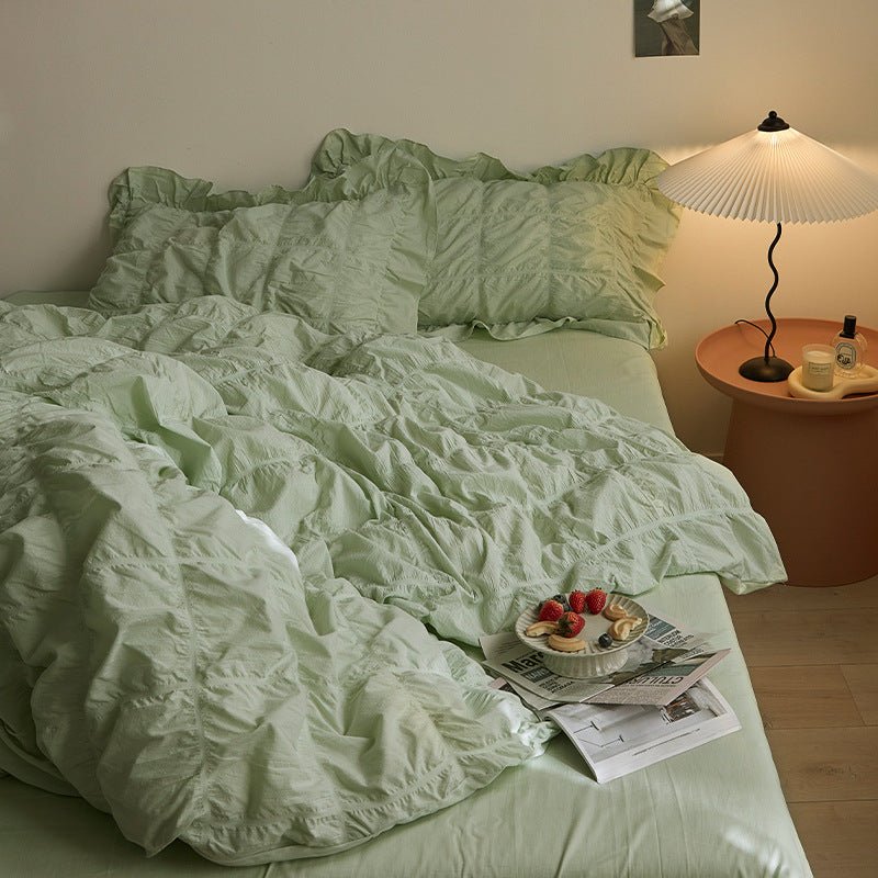  - Ever Lasting - Earth Tone Marshmallow Puff Ruffle Bedding Set / Pumpkin Brown - Bedding Set - Ever Lasting