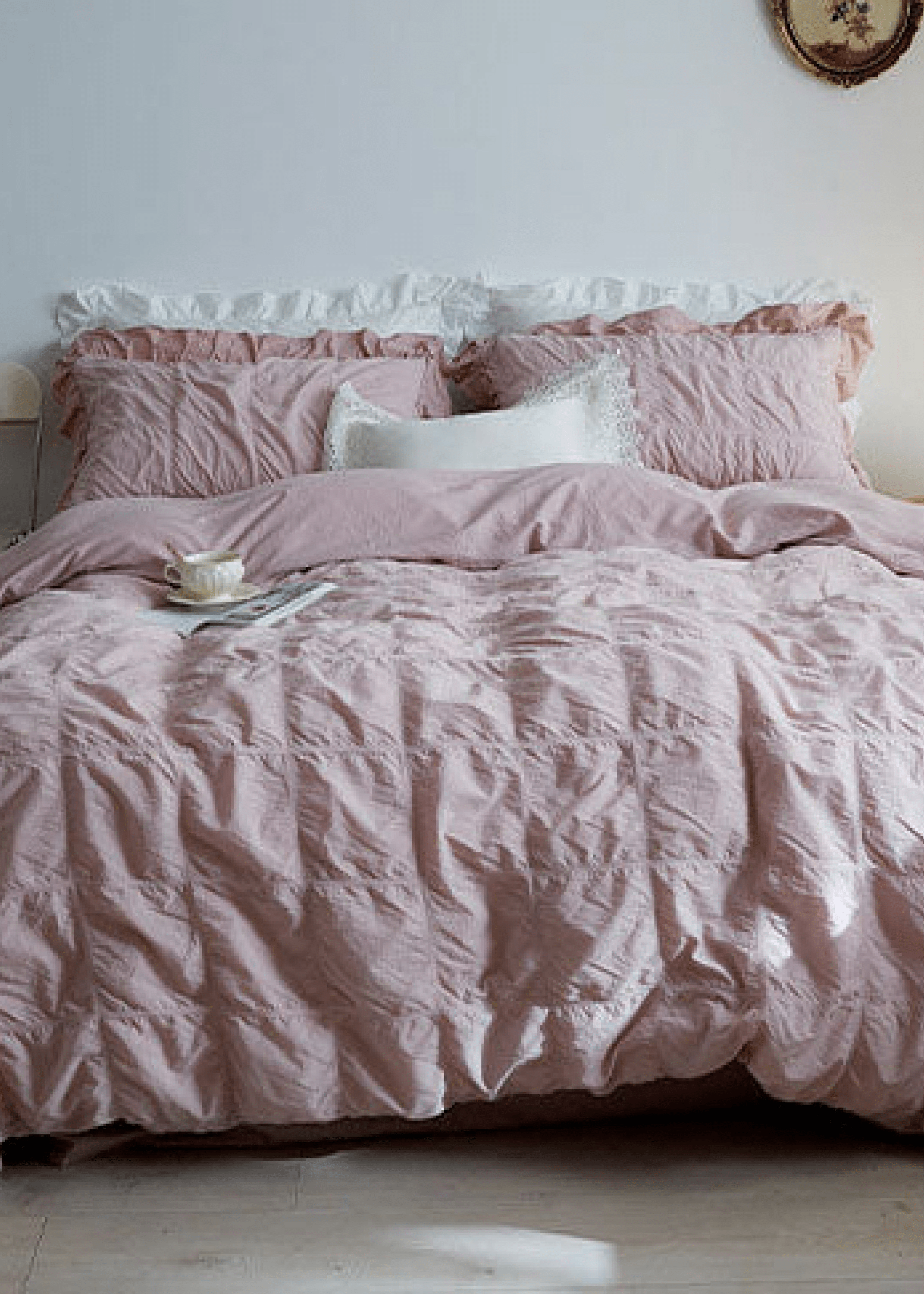  - Ever Lasting - Earth Tone Marshmallow Puff Ruffle Bedding Set / Pumpkin Brown - Bedding Set - Ever Lasting