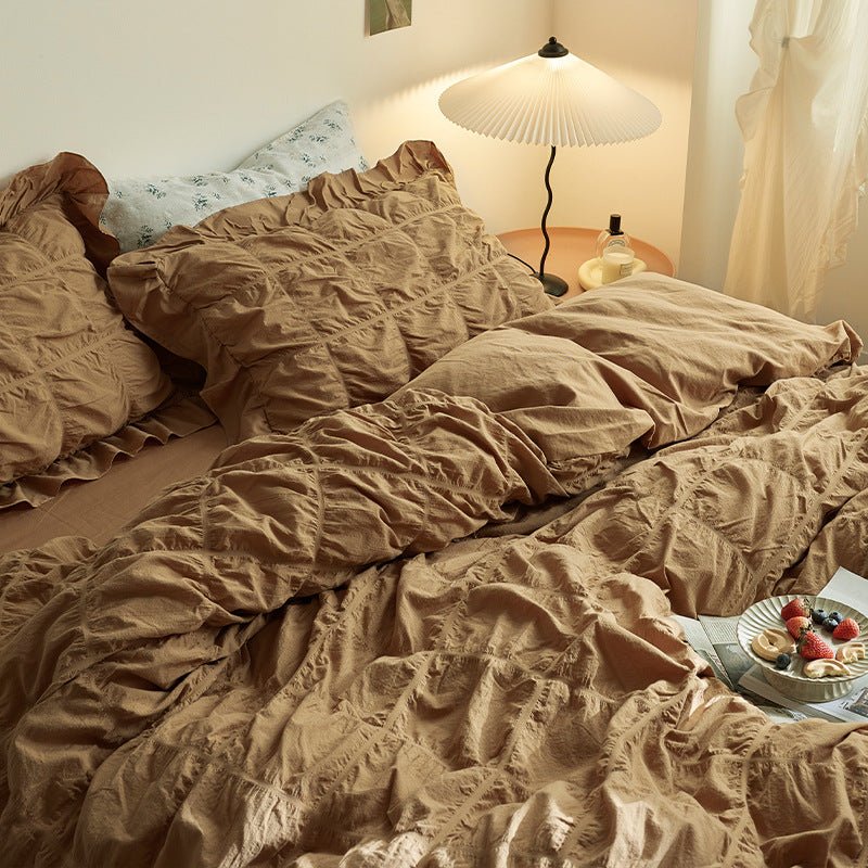  - Ever Lasting - Earth Tone Marshmallow Puff Ruffle Bedding Set / Rust Pink - Bedding Set - Ever Lasting