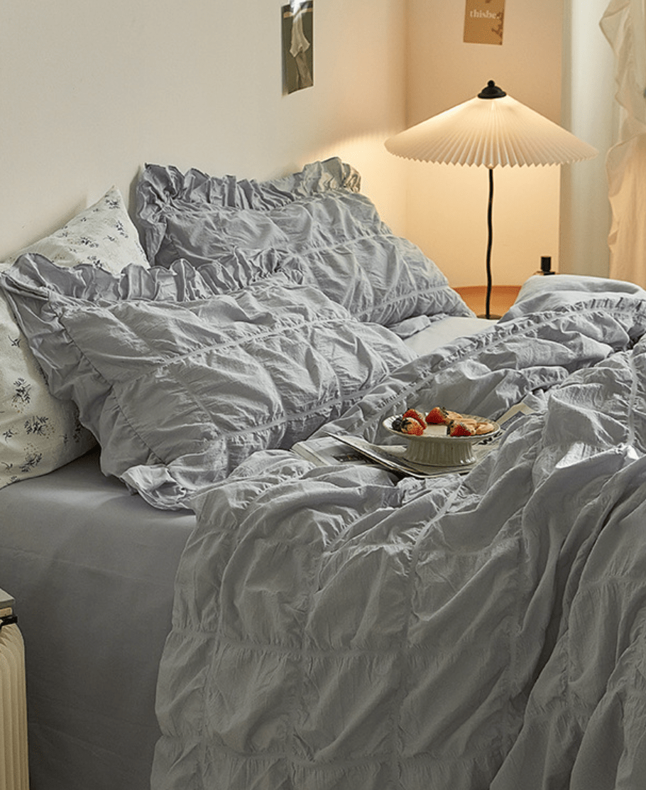  - Ever Lasting - Earth Tone Marshmallow Puff Ruffle Bedding Set / Rust Pink - Bedding Set - Ever Lasting