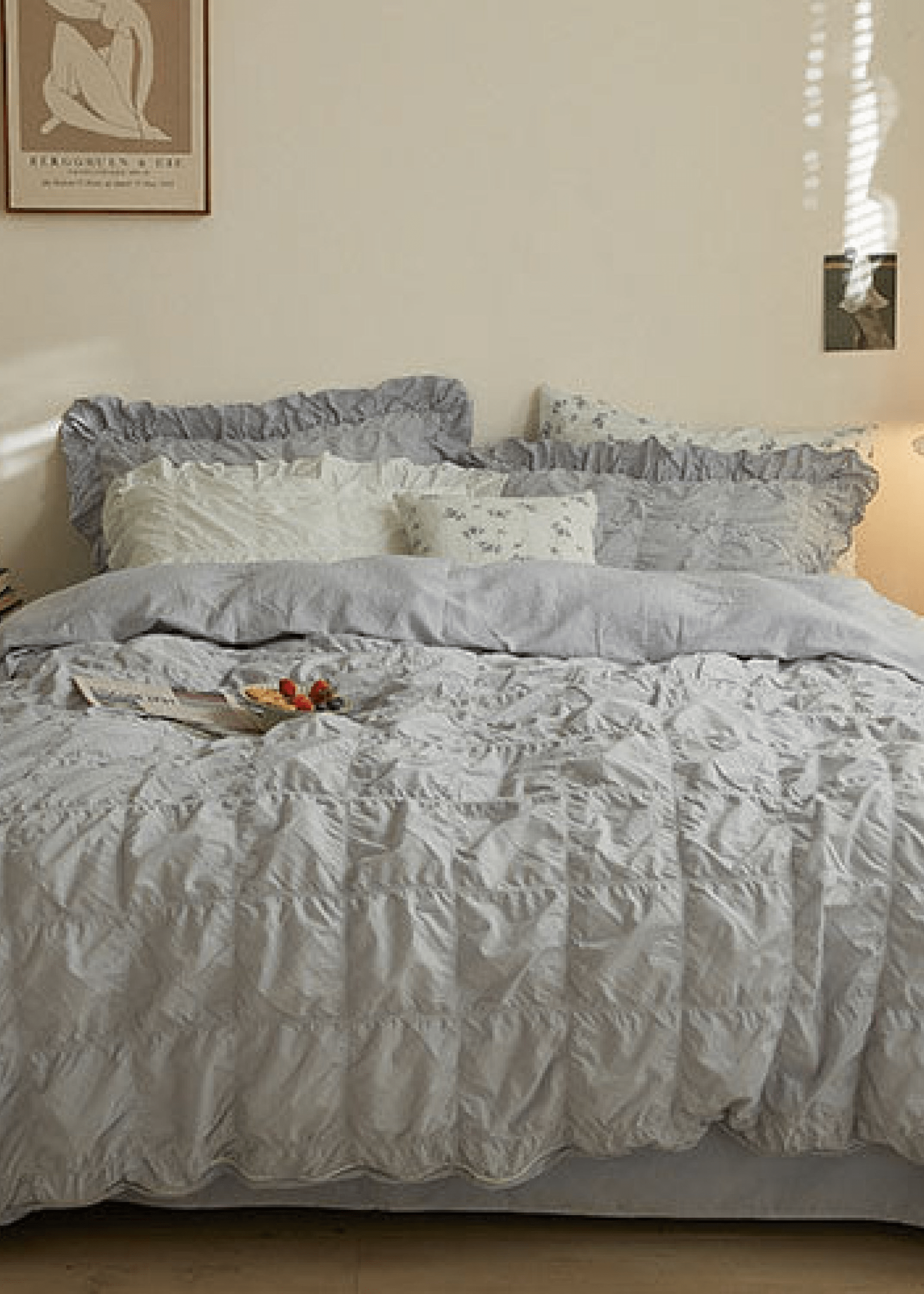 - Ever Lasting - Earth Tone Marshmallow Puff Ruffle Bedding Set / Rust Pink - Bedding Set - Ever Lasting