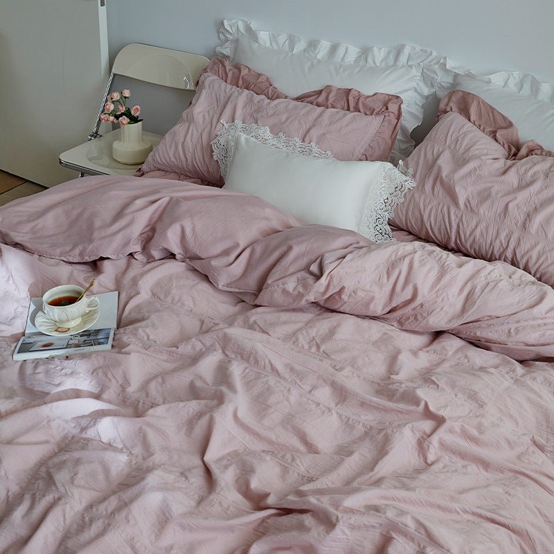 - Ever Lasting - Earth Tone Marshmallow Puff Ruffle Bedding Set / Rust Pink - Bedding Set - Ever Lasting