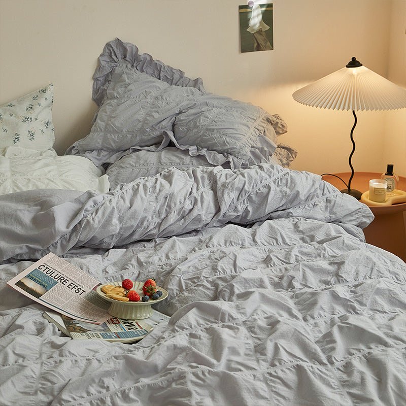  - Ever Lasting - Earth Tone Marshmallow Puff Ruffle Bedding Set / White - Bedding Set - Ever Lasting