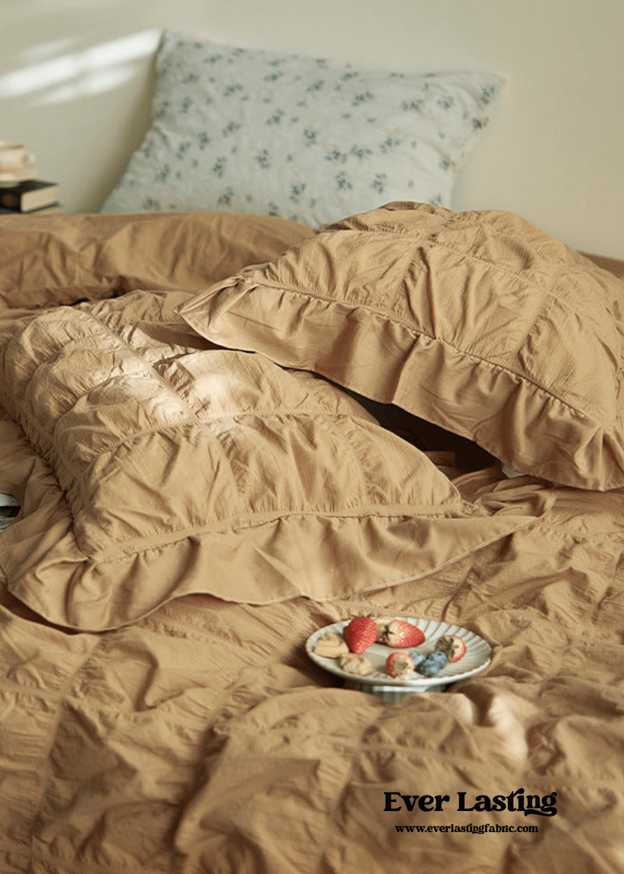  - Ever Lasting - Earth Tone Marshmallow Puff Ruffle Bedding Set / White - Bedding Set - Ever Lasting