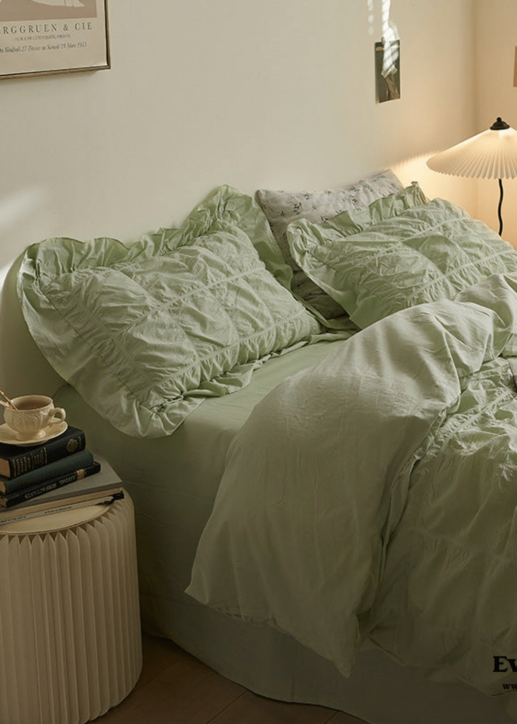  - Ever Lasting - Earth Tone Marshmallow Puff Ruffle Bedding Set / White - Bedding Set - Ever Lasting