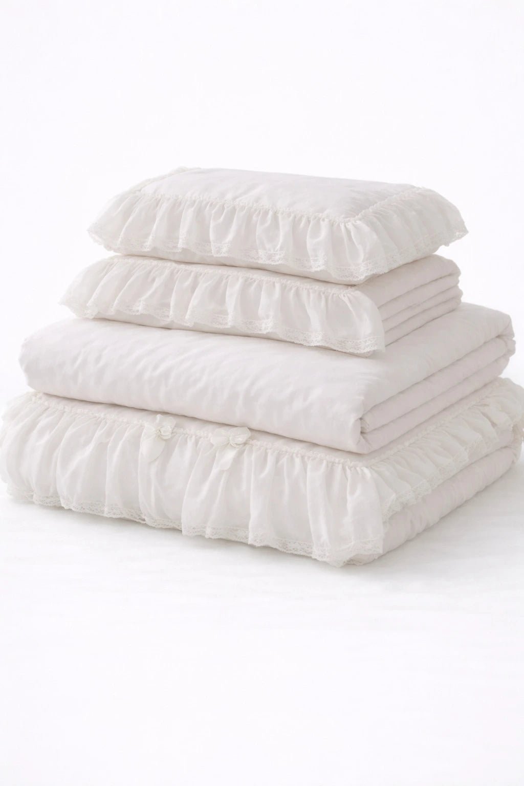  - Ever Lasting - Earth Tone Marshmallow Puff Ruffle Bedding Set / White - Bedding Set - Ever Lasting