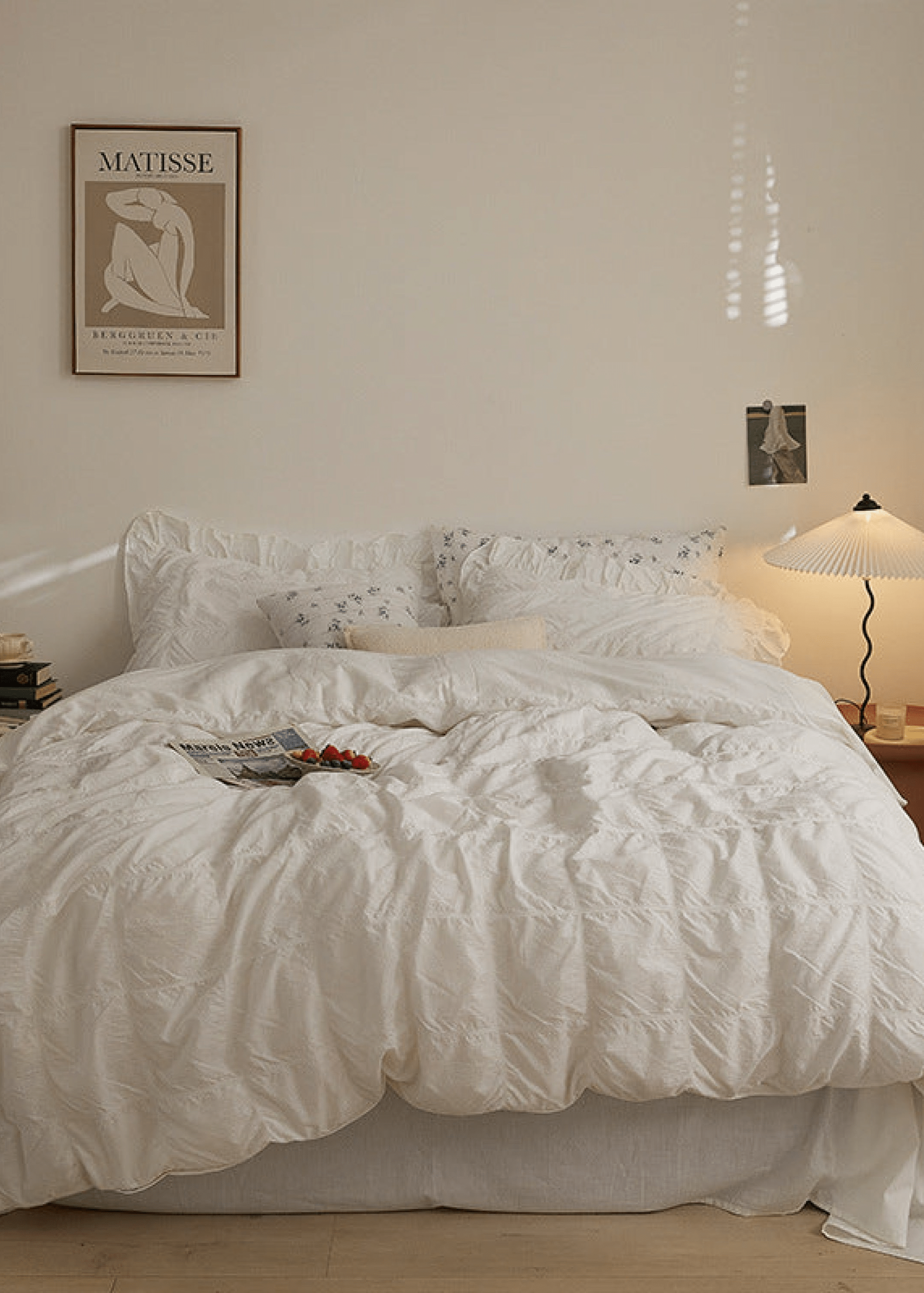  - Ever Lasting - Earth Tone Marshmallow Puff Ruffle Bedding Set / White - Bedding Set - Ever Lasting