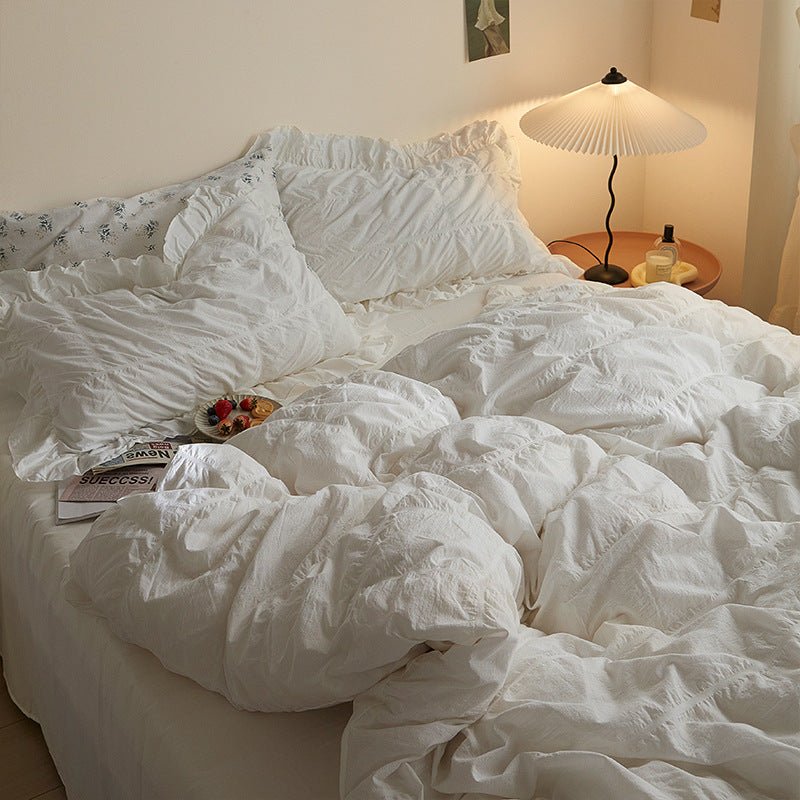  - Ever Lasting - Earth Tone Marshmallow Puff Ruffle Bedding Set / White - Bedding Set - Ever Lasting
