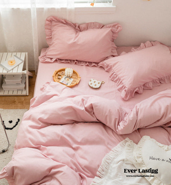 Earth Tone Ruffle Bedding Set / Pink
