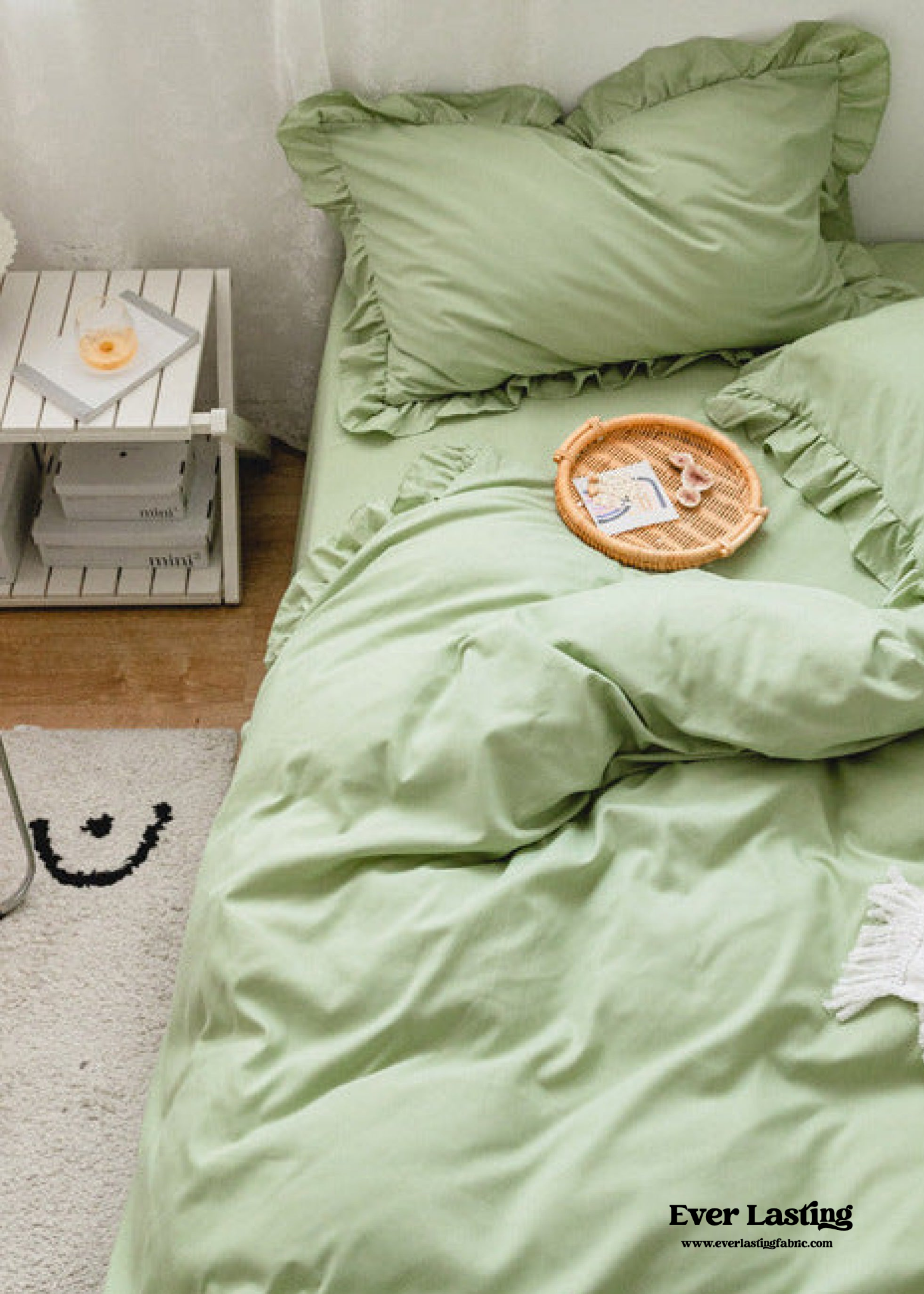 Earth Tone Ruffle Bedding Set / White