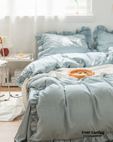 Earth Tone Ruffle Bedding Set / White