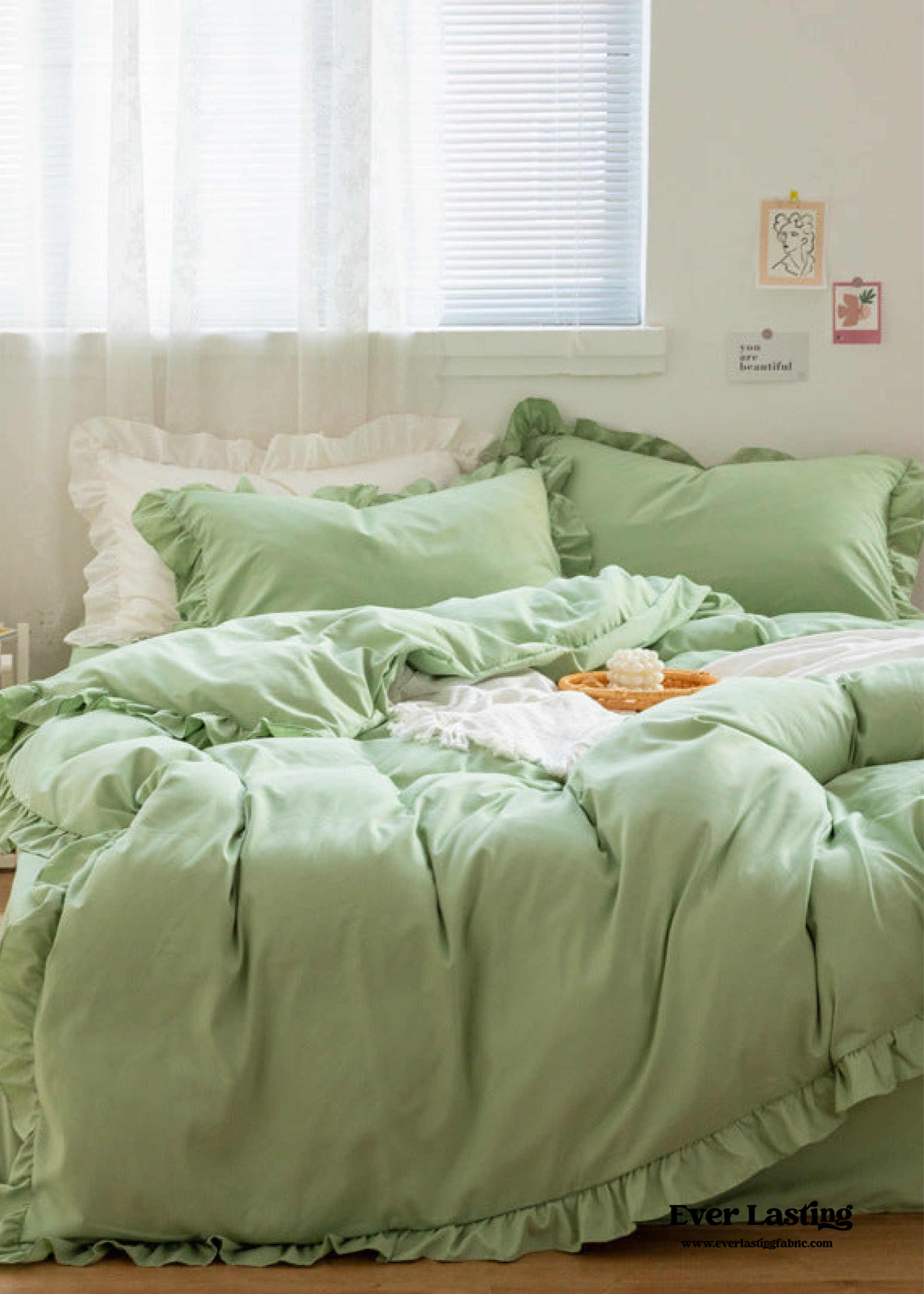 Earth Tone Ruffle Bedding Set / White