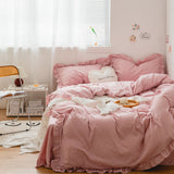 Earth Tone Ruffle Bedding Set / White Pink Small Flat