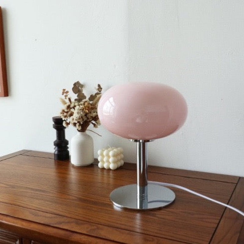 Egg Glass Lamp / Cream Pink Light