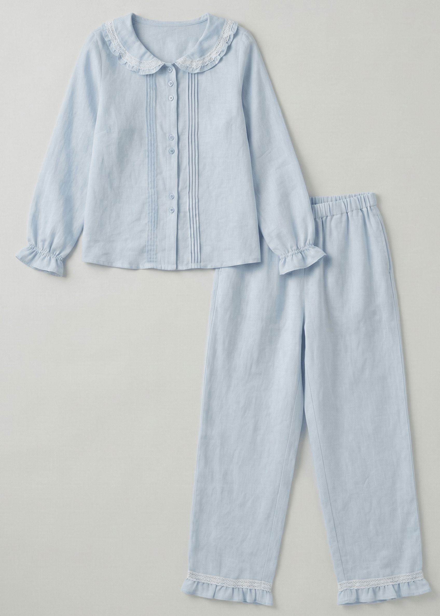  - Ever Lasting - Eira Ruffle Long Sleeve Pajama Set / Blue - Pajamas - Ever Lasting