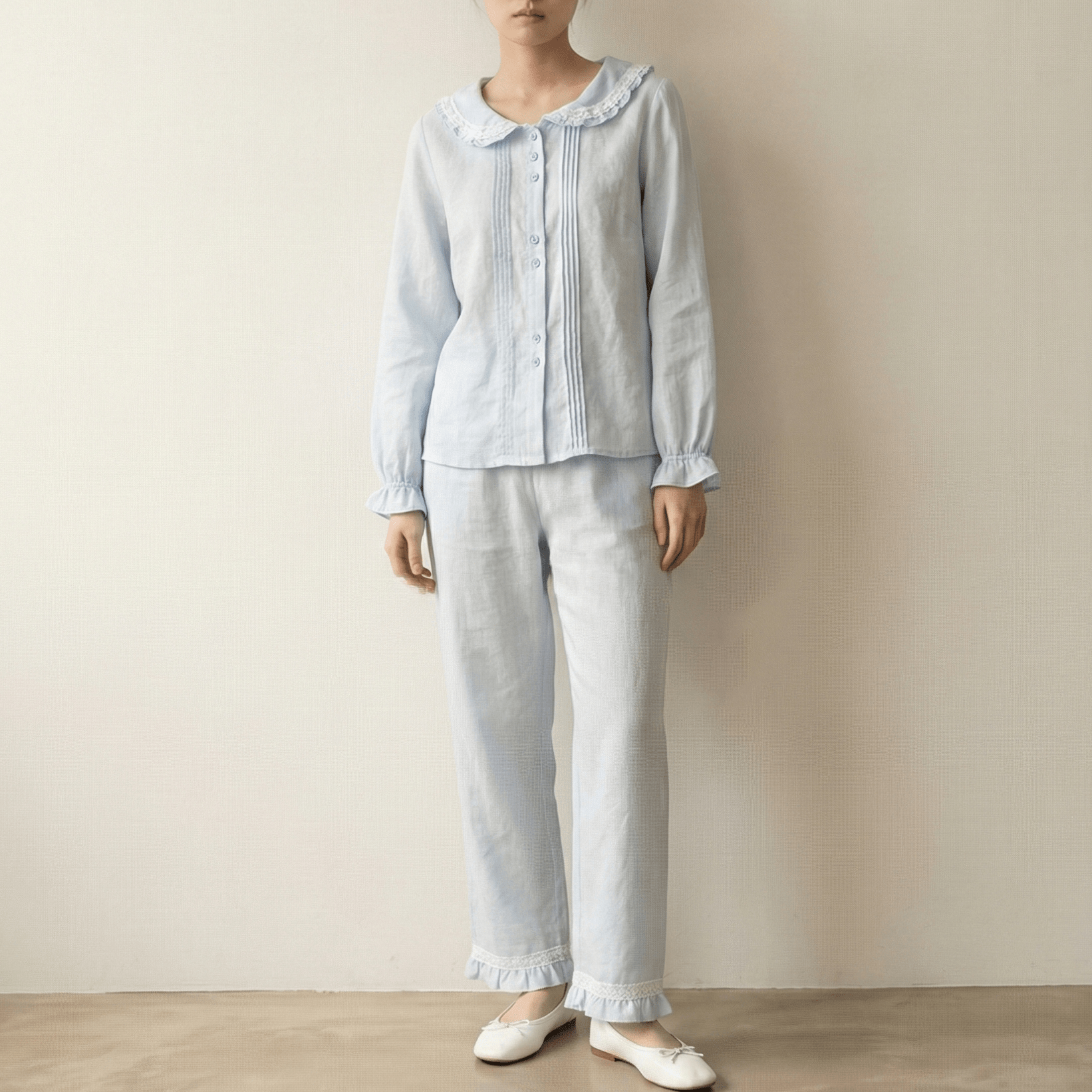  - Ever Lasting - Eira Ruffle Long Sleeve Pajama Set / Blue - Pajamas - Ever Lasting