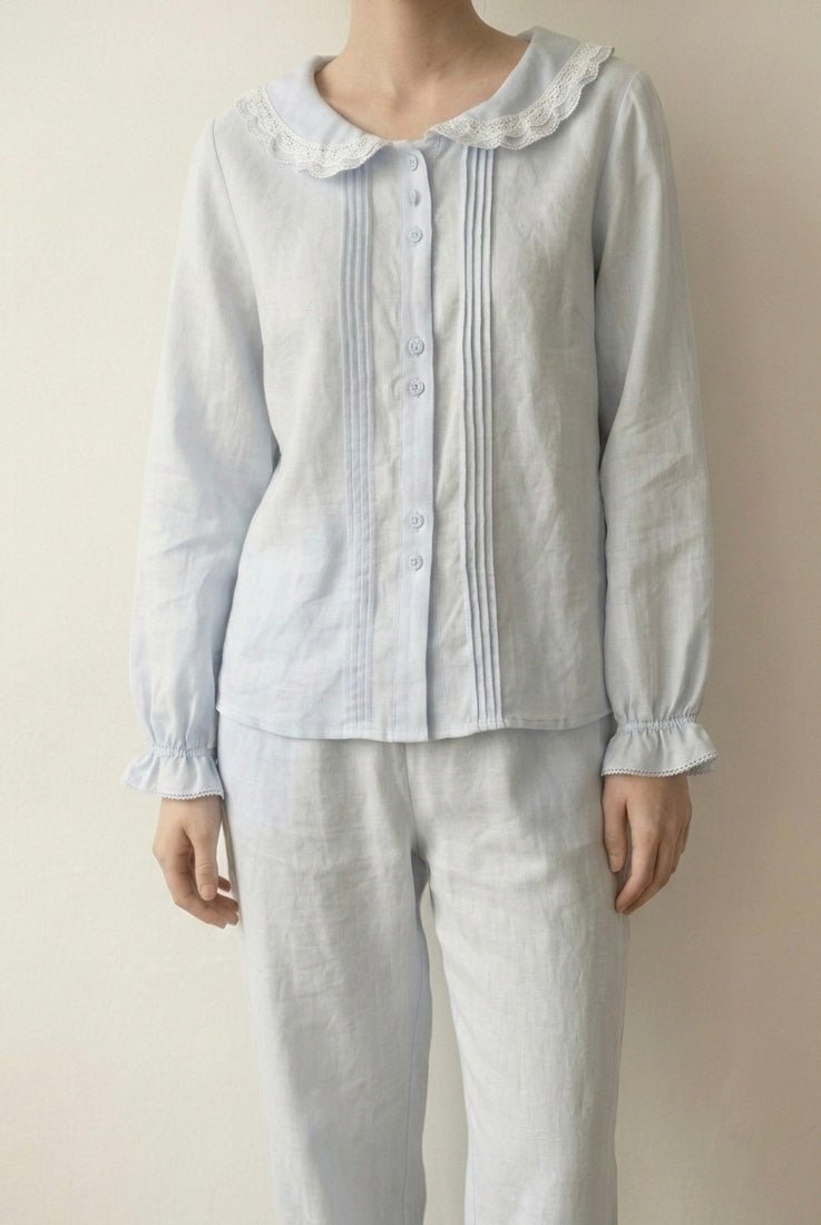  - Ever Lasting - Eira Ruffle Long Sleeve Pajama Set / Blue - Pajamas - Ever Lasting