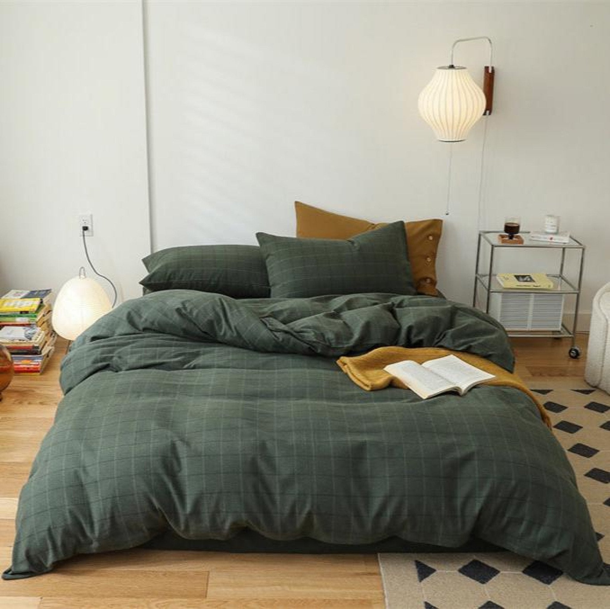 Eleanor Vintage Minimalist Plaid Bedding Set / Green - Ever Lasting