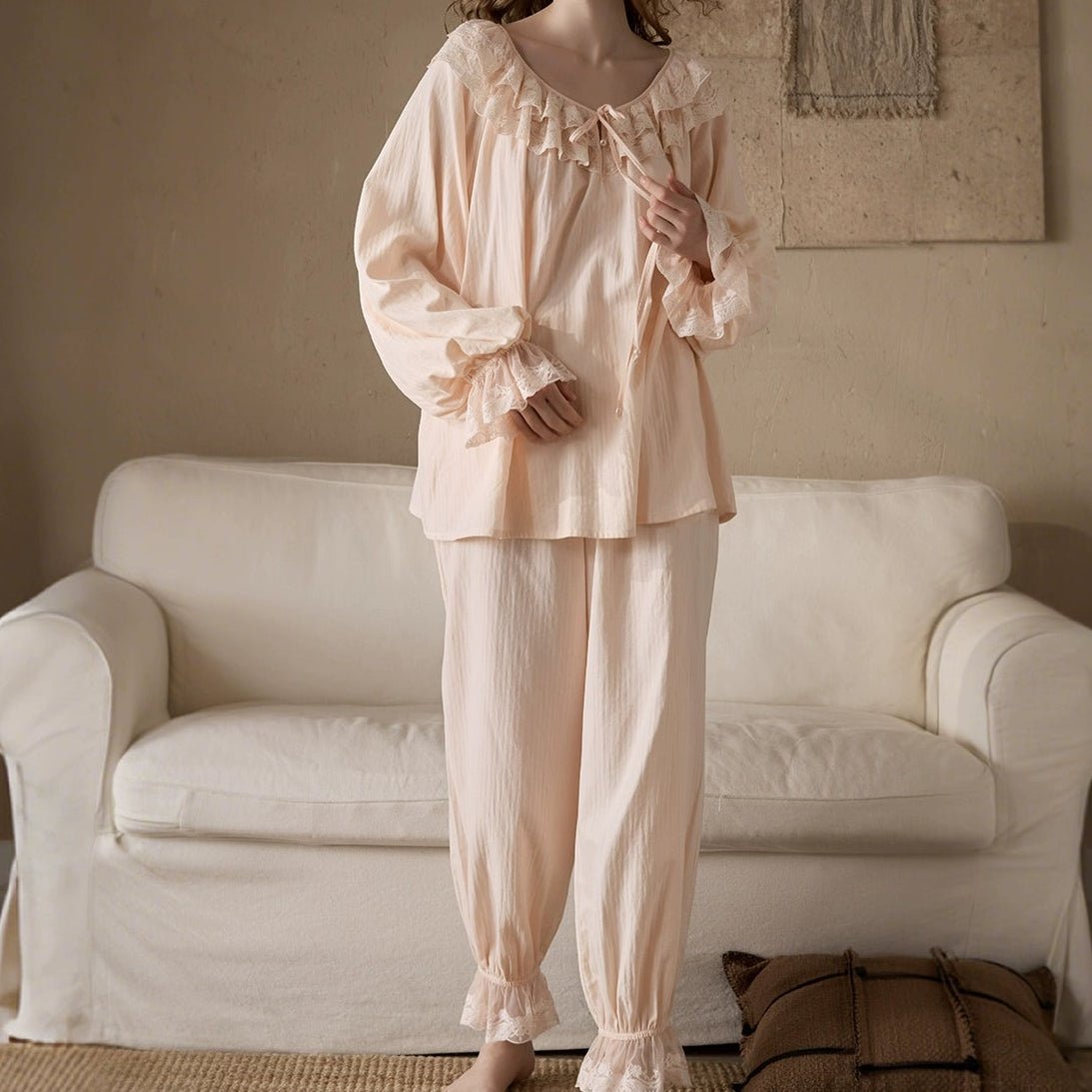  - Ever Lasting - Elise Ruffle Lounge Set / Soft Pink - Pajamas - Ever Lasting