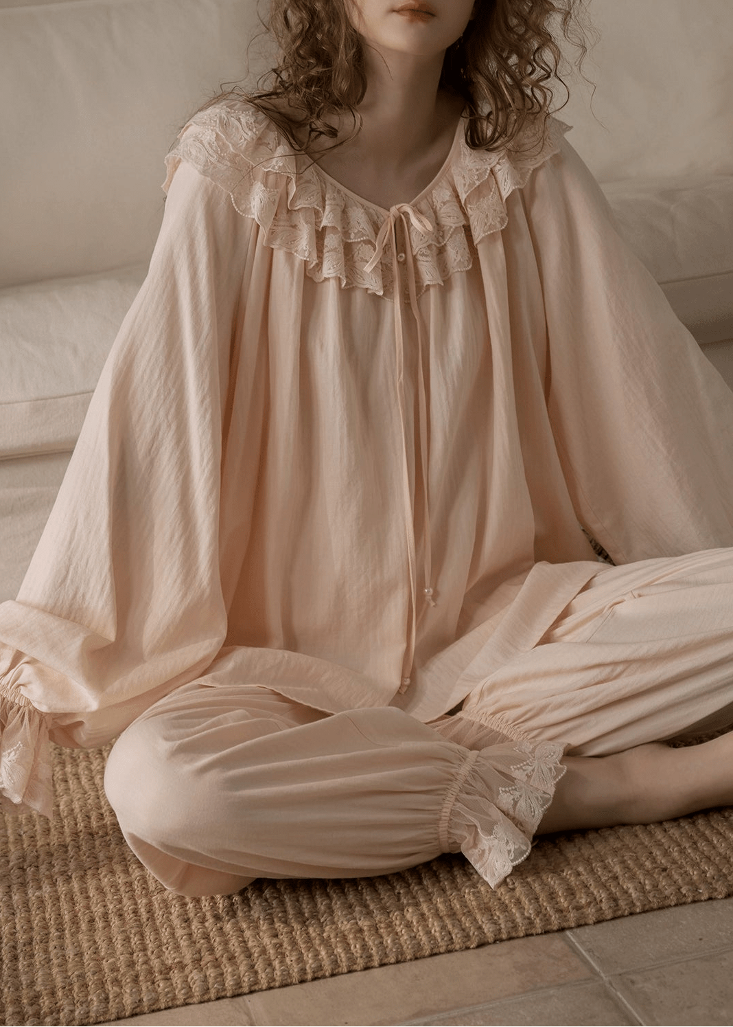  - Ever Lasting - Elise Ruffle Lounge Set / Soft Pink - Pajamas - Ever Lasting